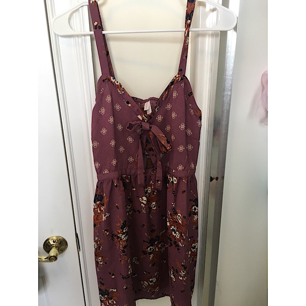 Grape Floral Keyhole Mini Dress with Bow, size M